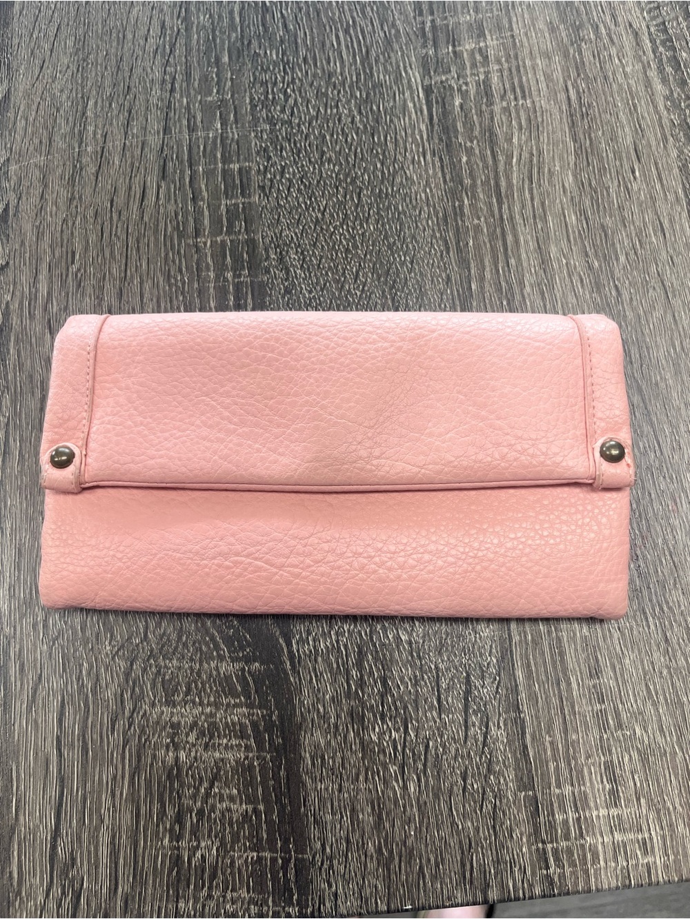 Soft Pink Leather Fold-Over Clutch Wallet